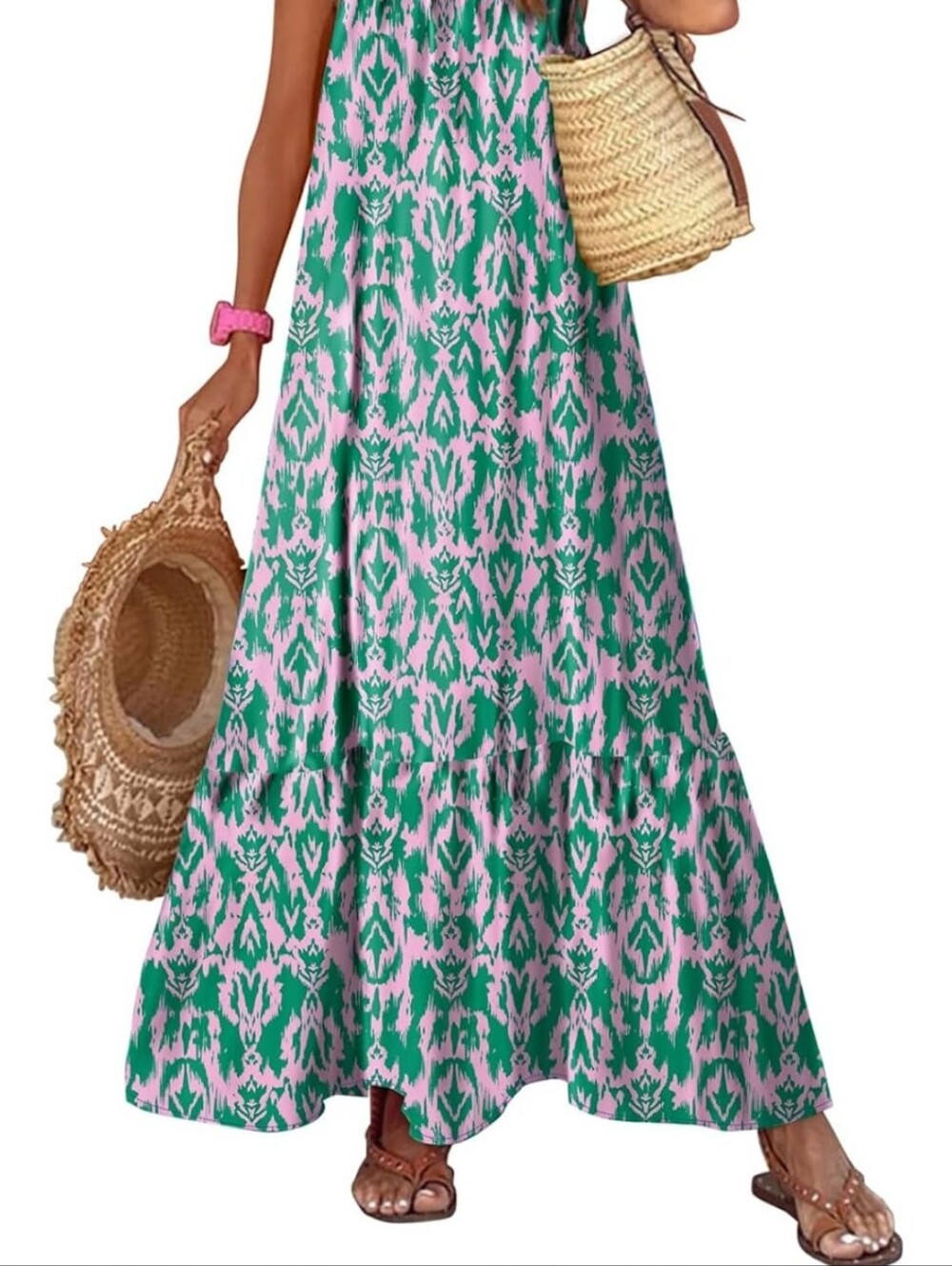 Dokotoo Women Summer Dresses Scoop Neck Ruffle Flowy Boho Maxi Dress Size Medium